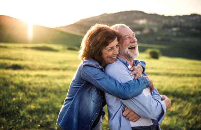 Old couple smiling outdoor