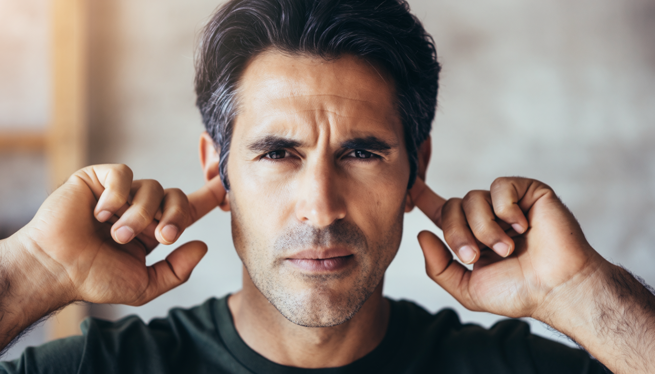 Uomo con otite effusiva