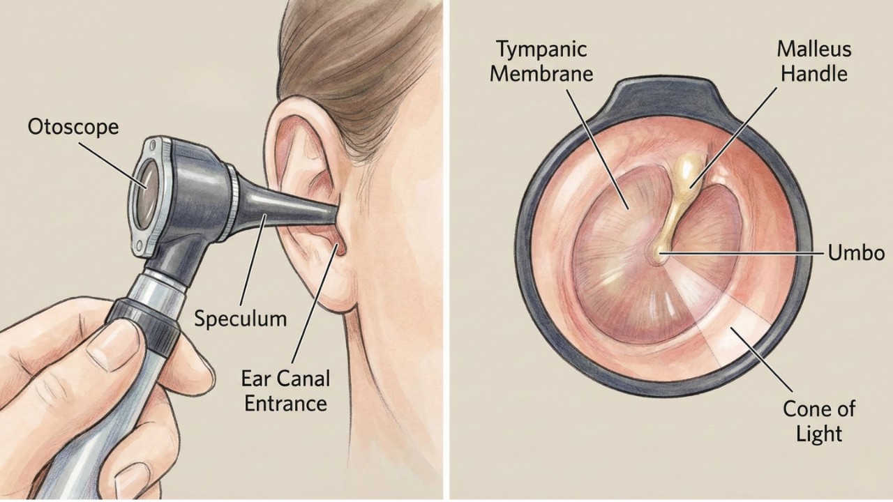 Ear examination with otoscope