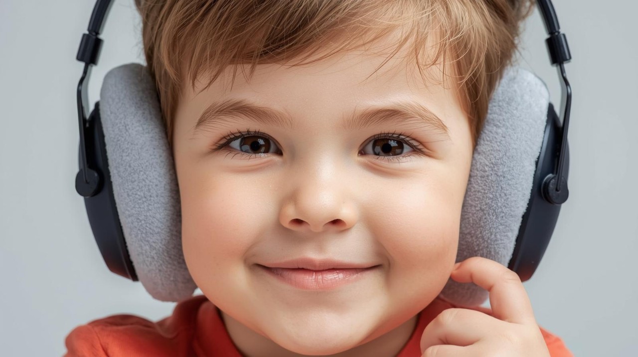 Toddler with hearing protections
