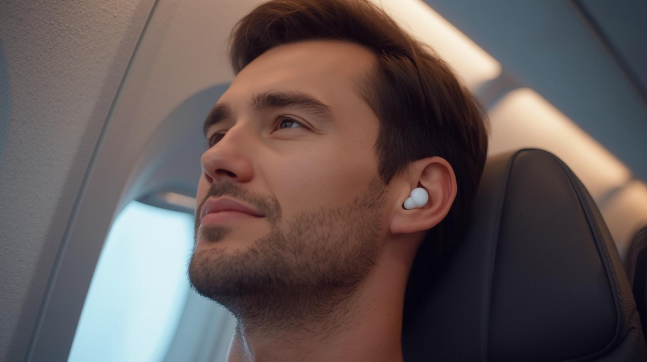 Man with plane earplugs