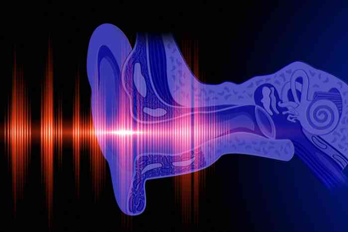 A human ear perceiving sound