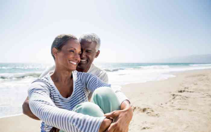 A smiling couple by the sea