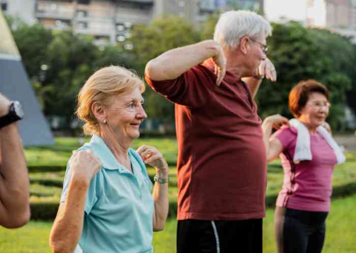 Senior adult doing fitness  exercises